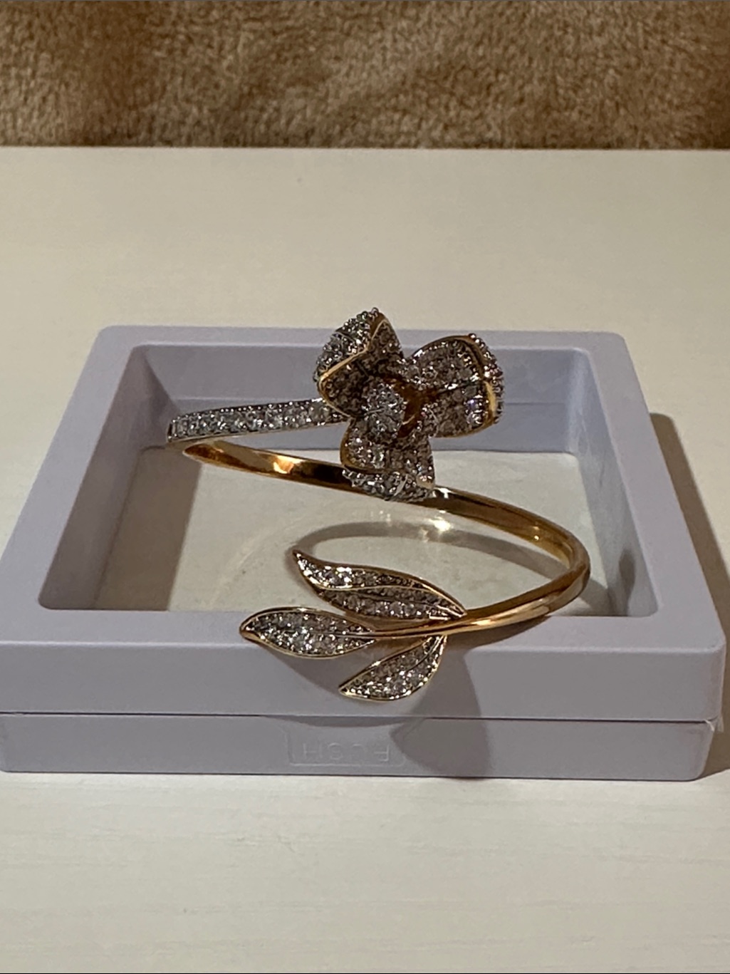 Elegant Rose Gold Floral Crystal Cuff Bracelet